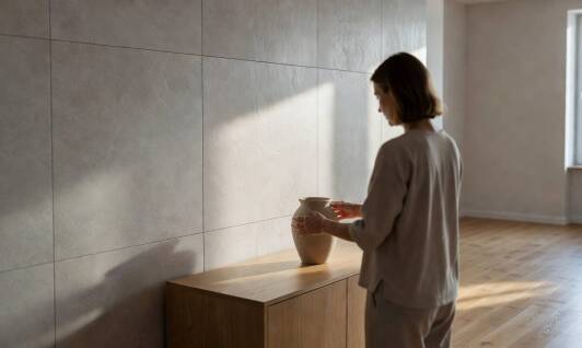 Płytki ceramiczne na ścianie salonu: co decyduje o odporności na uderzenia, zabrudzenia i przesuwane meble