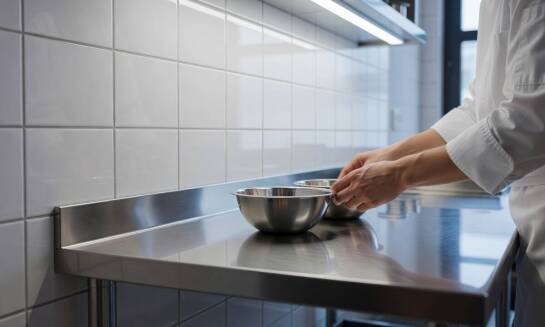 Stół ze stali nierdzewnej dosunięty do ściany — ergonomia, higiena i ograniczenia