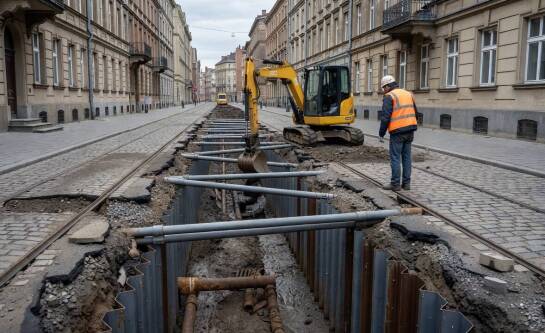 Wykopy liniowe i miejscowe przy modernizacji dróg oraz torowisk w zwartej zabudowie