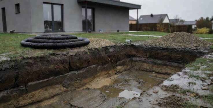 Wysoka woda gruntowa na działce w Kaliszu — kiedy gotowa niecka wymaga drenażu i kotwienia