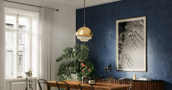 Plafon ring led jako centralny punkt oświetlenia w jadalni